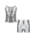 thumbnail image 1 of Yeahdor Kids Girls Sparkly Sequined Tank Top with Metallic High Waist Shorts Set for Dance Stage Performance Silver 12, 1 of 7