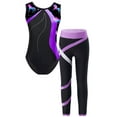 thumbnail image 1 of Yeahdor Kids Girls Sports Suit Gymnastics Workout Leotard with Legging Pants Gym Suit Shiny Rhinestones Ballet Bodysuit Set Purple 14, 1 of 7