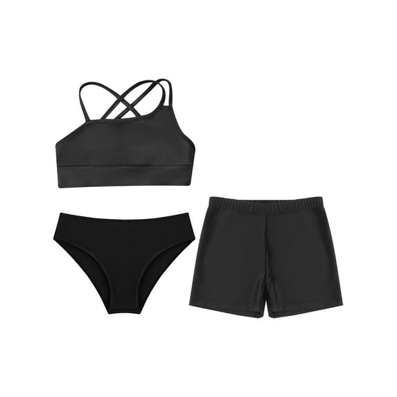 Yeahdor Kids Girls Tankini 3-Piece Swimsuit Floral Swim Top with Bottoms Shorts Water Park Beach Swimwear Black 12