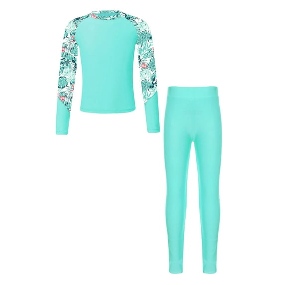 Yeahdor Kids Girls UPF 50 Rash Guard Swimwear Full Cover Swimsuit Long Sleeve Swim Shirts with Pants Set Light Green 12