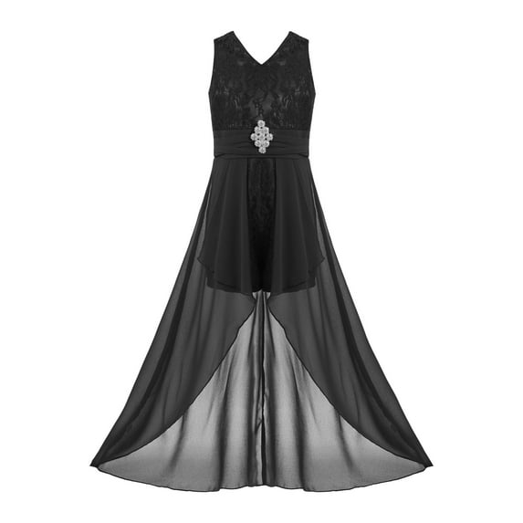 Yeahdor Kids Girls V Neck Chiffon Romper Dress Special Occasion Maxi Dress Birthday Party Bridesmaid Gown