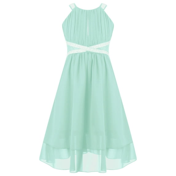 Yeahdor Kids Knee Length Flower Girls Dress Rhinestone Sleeveless Banquet Pageant Birthday Ball Gown Mint Green 14
