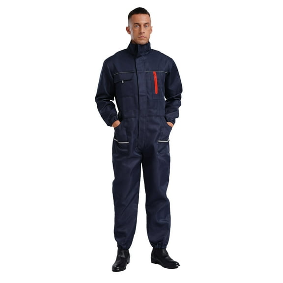 Yeahdor Men's Coveralls Long Sleeve One Piece Wear-Resistant Work Overalls Mechanics Jumpsuit Navy Blue 175/XL
