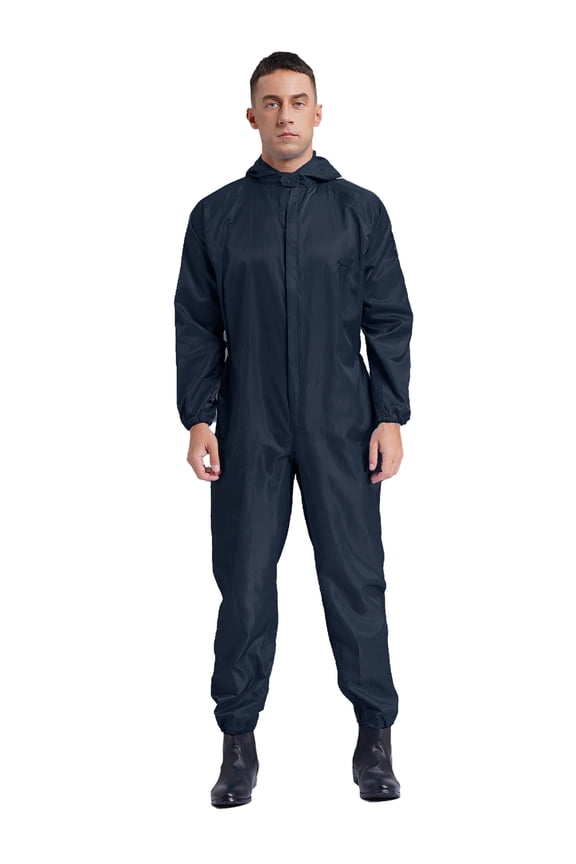 Men's One Piece Work Uniform Jumpsuit Long Sleeve Hooded Coveralls Mechanics Workwear Navy Blue XL