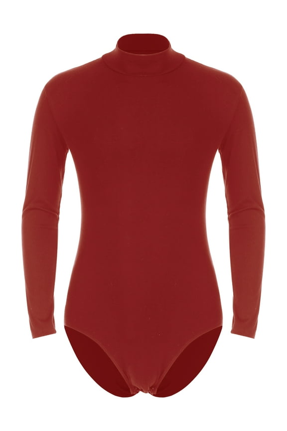 Mens Long Sleeve Bodysuit Gymnastics Figure Skating Dance Costume Press Button Crotch Leotard Red XXL