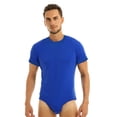 thumbnail image 1 of Yeahdor Mens One Piece Short Sleeve Bodysuit Pajamas Press Button Crotch Romper T-Shirt Nightwear Blue-A XXL, 1 of 7