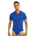 thumbnail image 1 of Yeahdor Mens One Piece Short Sleeve Bodysuit Pajamas Press Button Crotch Romper T-Shirt Nightwear Blue-B 3XL, 1 of 7
