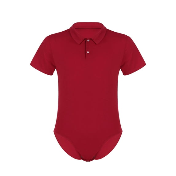 Yeahdor Mens One Piece Short Sleeve Bodysuit Pajamas Press Button Crotch Romper T-Shirt Nightwear Red-B XL