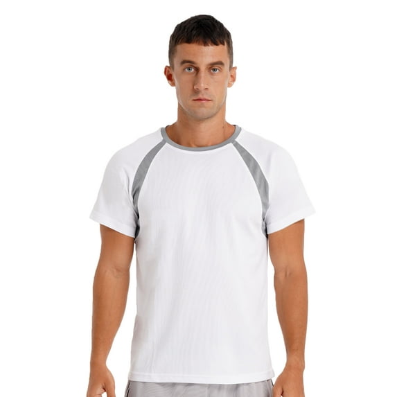 Yeahdor Mens Swim Shirt UPF 50+ Sun Protection Rash Guard Top Quick Dry Short Sleeve Athletic Running Shirts White L