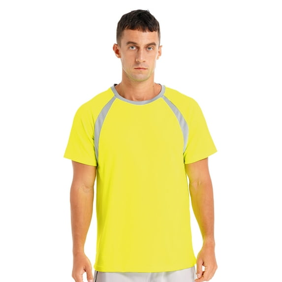 Yeahdor Mens Swim Shirt UPF 50+ Sun Protection Rash Guard Top Quick Dry Short Sleeve Athletic Running Shirts Yellow S