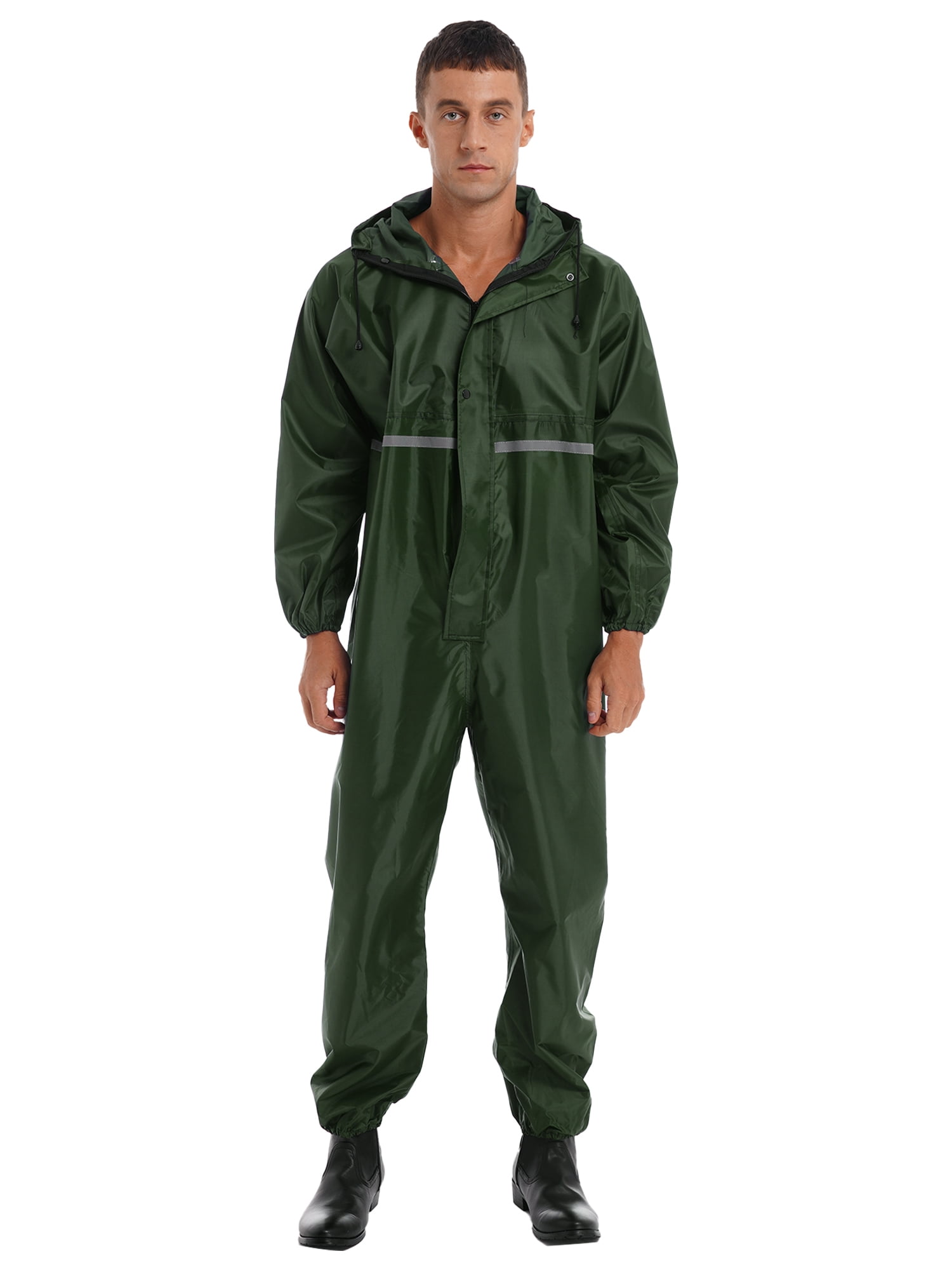 Yeahdor Mens Water Resistance Full Body Jumpsuit Rain Suit Hooded Drawstring Overall Jumpsuit