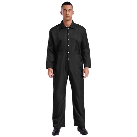 Yeahdor Mens Work Overalls Wear Resistant Coverall Long Sleeve One Piece Mechanics Workwear Jumpsuits Black M