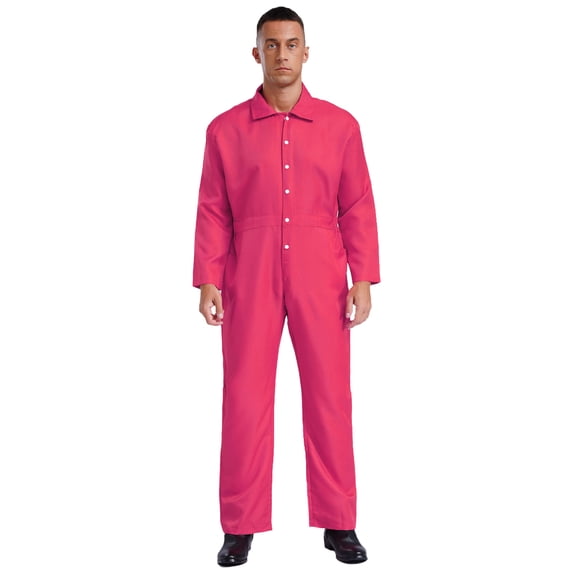 Yeahdor Mens Work Overalls Wear Resistant Coverall Long Sleeve One Piece Mechanics Workwear Jumpsuits Hot Pink 3XL
