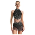 thumbnail image 1 of Yeahdor Women Shiny Rhinestone Fringe Latin Dance Competition Leotard Bodysuit Ballroom Dancing Dress Black XS, 1 of 5