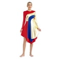 thumbnail image 1 of Yeahdor Women's Lyrical Praise Dance Dress Color Block Long Sleeve Church Worship Liturgical Dancewear Red M, 1 of 7