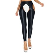 LEOHEX Sheer High Waist Shiny Tights Ruched Butt Lifting Stretchy Leggings（Black,M）  at  Women's Clothing store