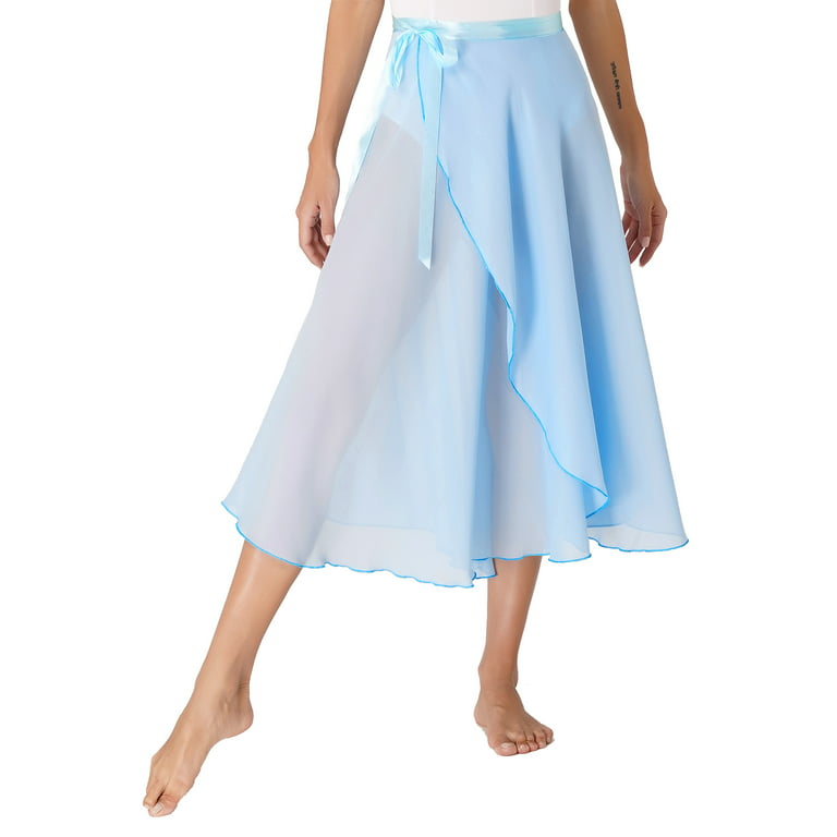 Yeahdor Womens Ladies Lace-Up Flowy Skirt Ballet Modern Dance Costume Solid  Color High Waist Dance Training Skirt 