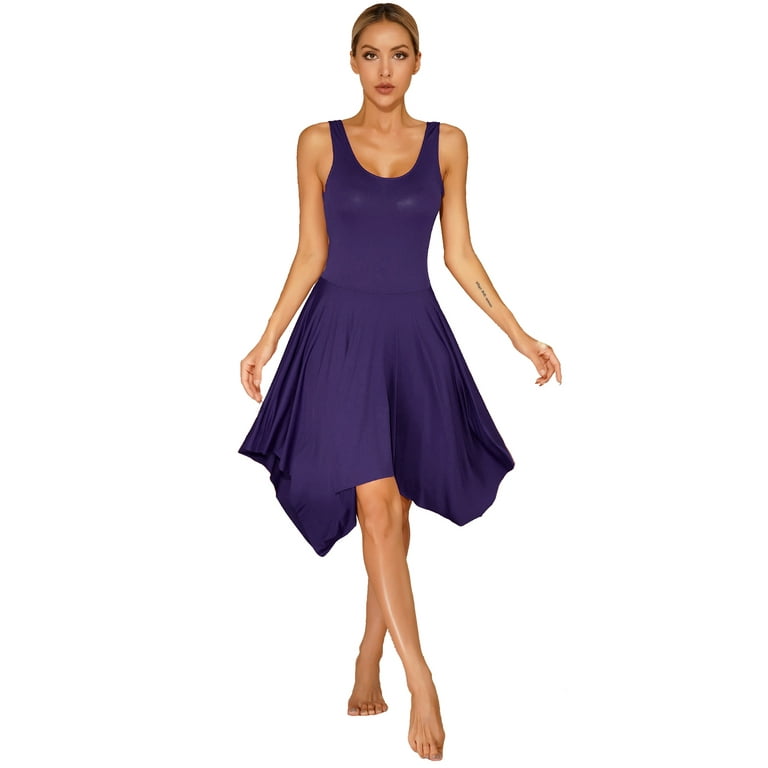 Yeahdor Womens Lyrical Contemporary Dance Costume Sleeveless Cross Back  Asymmetrical Hem Dress Dance Wear Purple M 