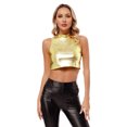 thumbnail image 1 of Yeahdor Womens Shiny Metallic Faux Leather Crop Top Sleeveless Club Dance Tank Top Vest Gold-A 14, 1 of 5