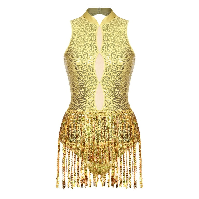 Yeahdor Womens Shiny Sequins Dance Leotard One Piece