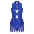 thumbnail image 1 of Yeahdor Womens Shiny Sequins Dance Leotard One Piece Backless Tassel Fringe Bodysuit Latin Jazz Dance Costume Royal Blue XL, 1 of 7