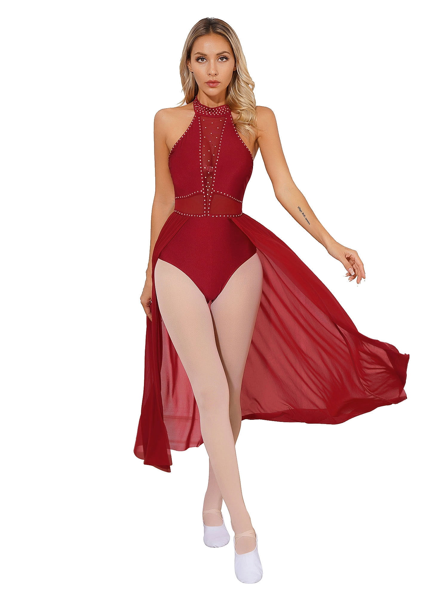 Yeahdor Womens Sleeveless Lyrical Dance Costume Split Mesh Maxi Dress Modern Contemporary Dance Leotard Burgundy S Yeahdor Womens Sleeveless Lyrical Dance Costume Split Mesh Maxi Dress Modern Contemporary Dance Leotard Burgundy S