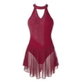 thumbnail image 1 of Yeahdor Womens V Neck Backless Rhinestone Dance Dress Figure Skating Skirted Leotard Gymnastics Ballerina Costume Burgundy L, 1 of 7