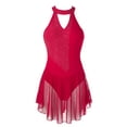 thumbnail image 1 of Yeahdor Womens V Neck Backless Rhinestone Dance Dress Figure Skating Skirted Leotard Gymnastics Ballerina Costume Red S, 1 of 7