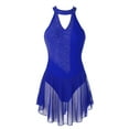 thumbnail image 1 of Yeahdor Womens V Neck Backless Rhinestone Dance Dress Figure Skating Skirted Leotard Gymnastics Ballerina Costume Royal_Blue M, 1 of 7
