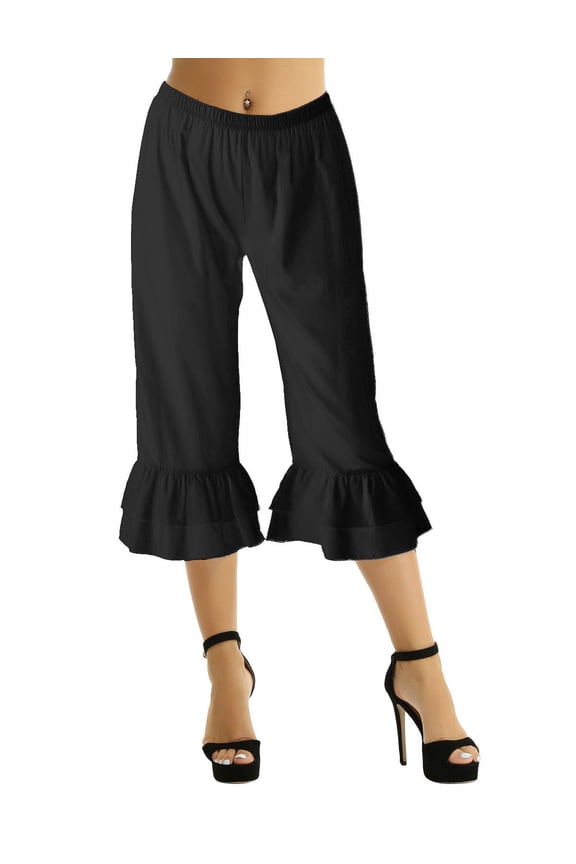 Womens Victorian Ruffles Hem Bloomers Renaissance Fancy Dress Pantaloons Pants Black Small