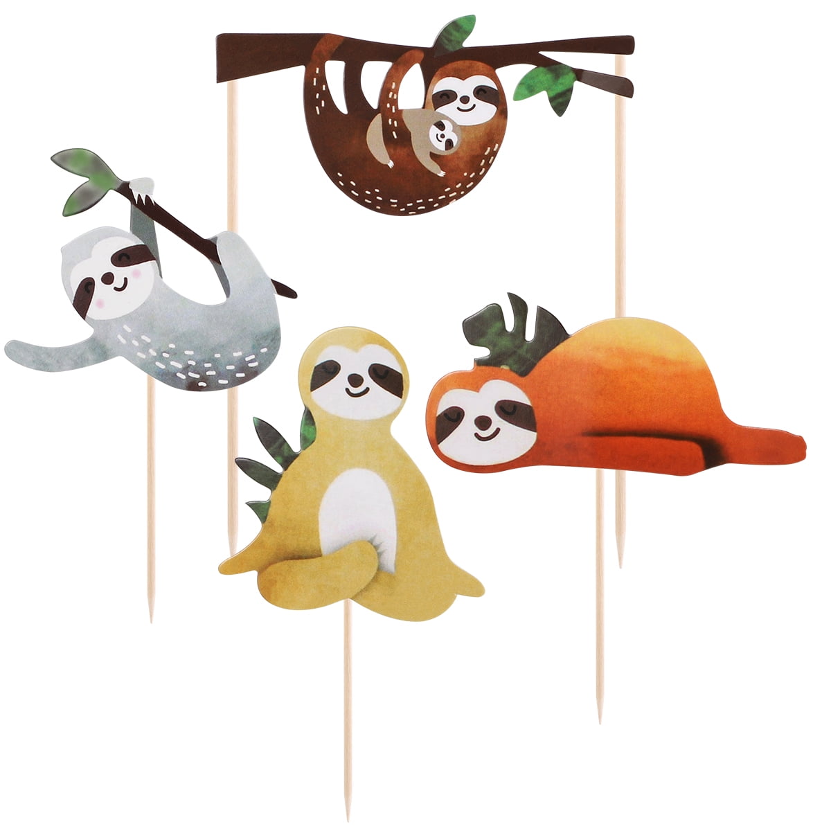 YeahiBaby 4pcs Sloth Cake Topper Set Creative Decor Cake Insert for Birthday Party Festival