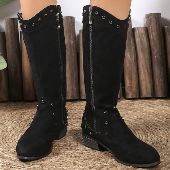 Yeahitch Women Boots Knee High Pointed Toe Womens Boots Pointed Toe Chunky Heel Warm Comfortable Tall Boots