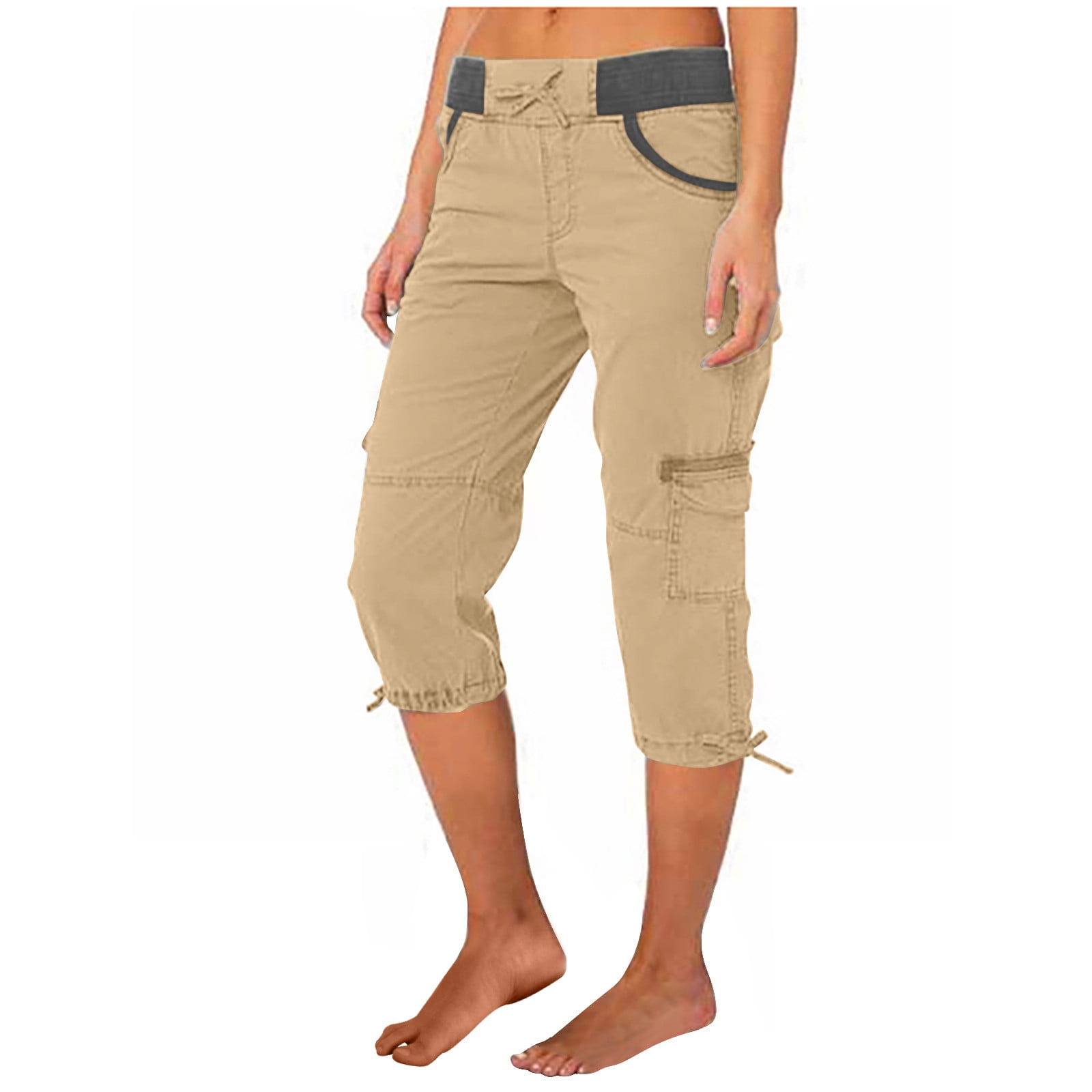 Yeahitch Women's 2023 Cargo Capris Pants with Pockets Lightweight Quick Dry  Travel Hiking Summer Pants for Women Casual Khaki XXL