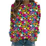 Yeahitch Womens Love Heart Raglans T-Shirts Casual Long Sleeve Valentine's Day Graphic Tees Tops Light Blue XXL