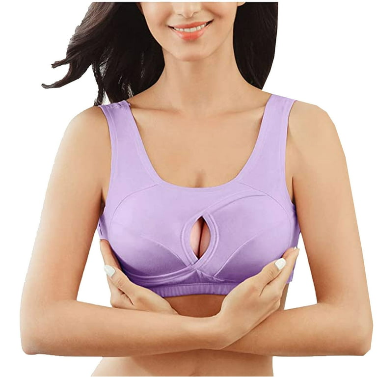 Yeahitch Women's Plus Size Lacey T-Back Wirefree Bra Underwire Purple XL 