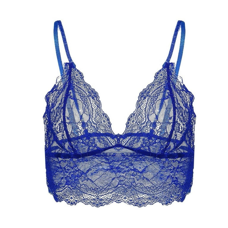 Yeahitch Women's Sexy Lace Bra Non Padded Underwire Unlined Bra Full  Coverage Plus Size Lace Bralette Blue M 