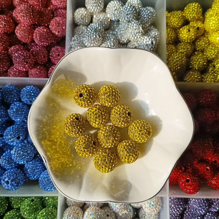 Yeahmol 10Pcs 16mm Round Rhinestone Clay Ball Beads Crystal Pave