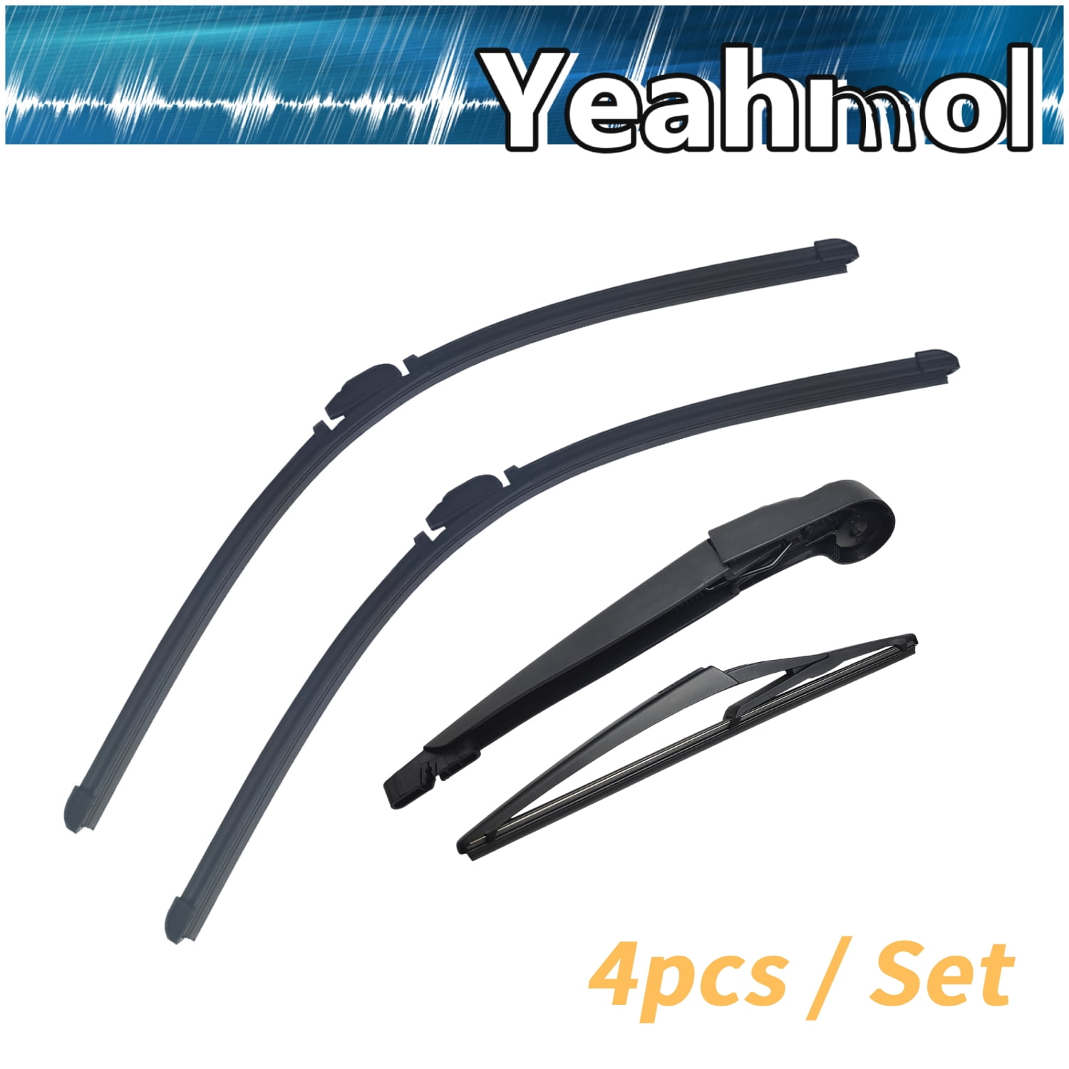 Yeahmol 14"+14"+12"+12.4" Windshield Wiper Blades, Front Rear Wiper Blades And Rear Wiper Arm Fit For Jeep Wrangler JK 2018, (Set of 4), Y29Y1H3B