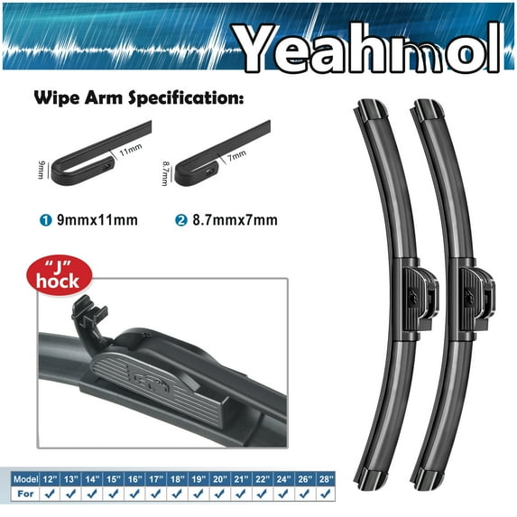 Yeahmol 20"+20" Fit For Ford E-150 Econoline 2001 Windshield Wiper Blades, Replacement Wiper Blades For Car Front Window (Set of 2, 20 Inch + 20 Inch J U HOOK)