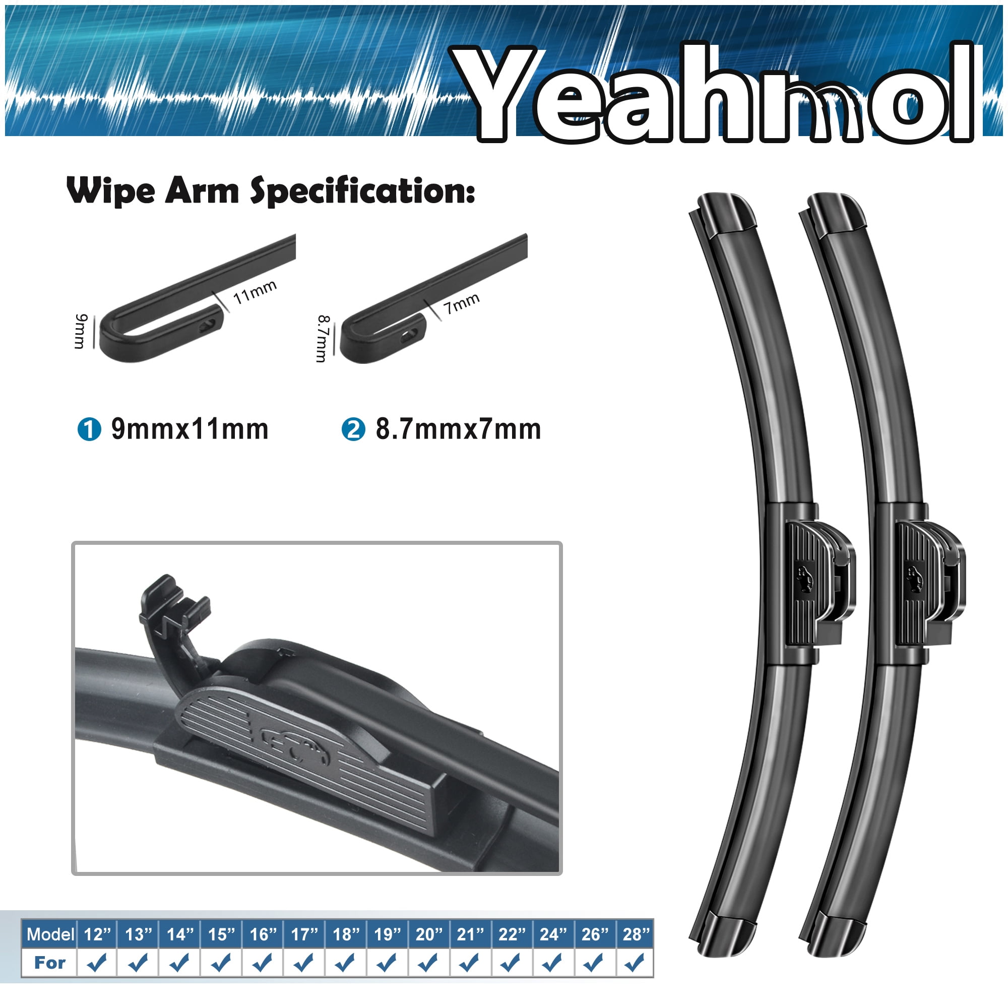 Yeahmol 22+18 Windshield Wiper Fit For Cadillac CT5 2021 22 Inch + 18  Inch Replacement Brackeltess Wiper Blades for Car Windshield U/J hook Wiper  Arms (Set of 2), H1H731M 