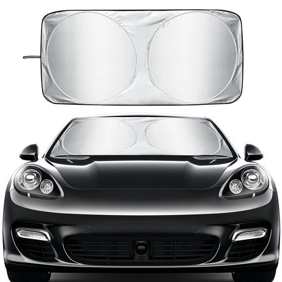 Yeahmol Car Windshield Sun Shade, Foldable Car Sun for Windshield Sun Protection Front Sunscreen Visor Block UV Fits Most Vehicle Models, 64"x33.8"