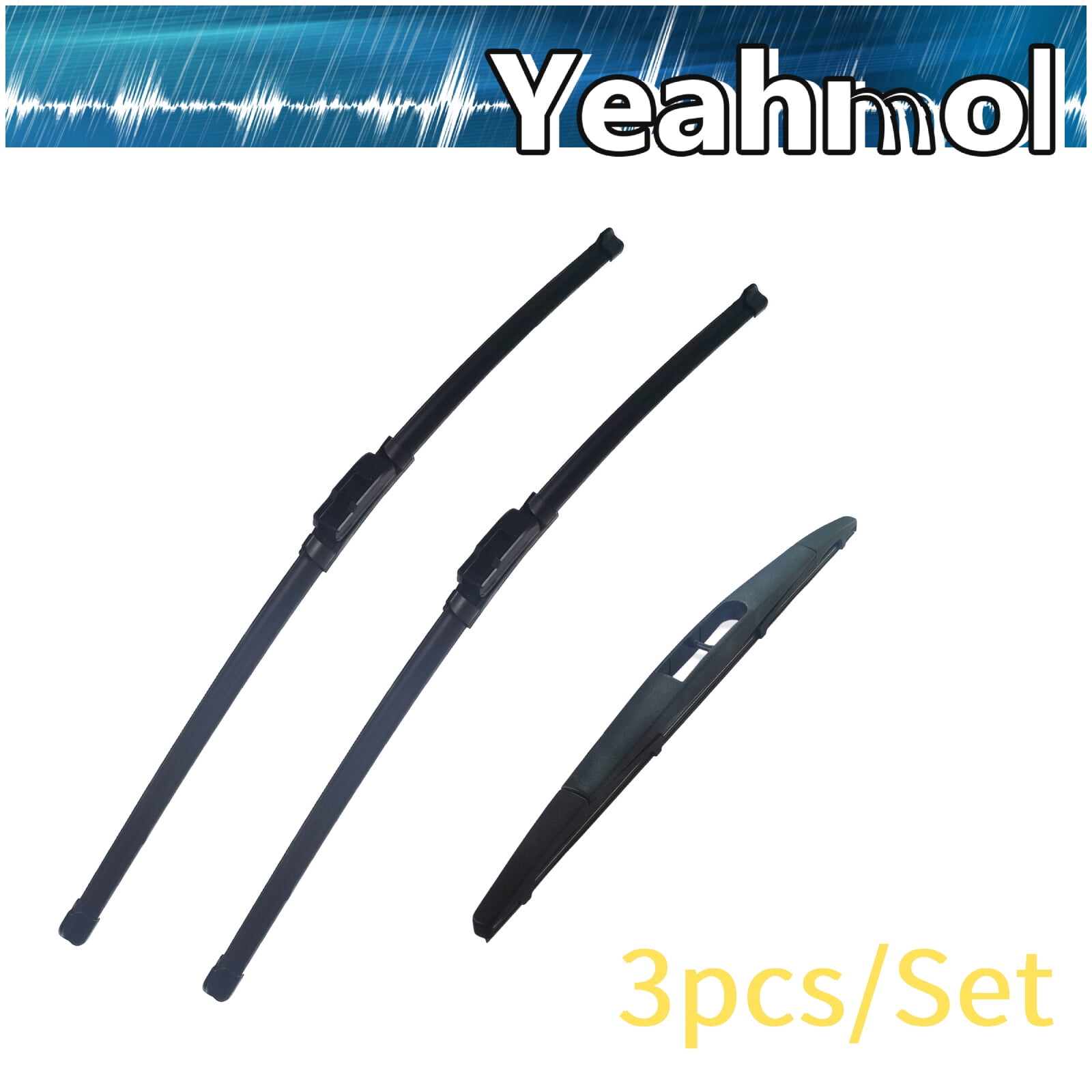 Yeahmol Front and Rear Windshield Wiper Blades (pack of 3) Fit For 2019-2009 Ford Flex，24"+22"+12E，Y22H0Z5B