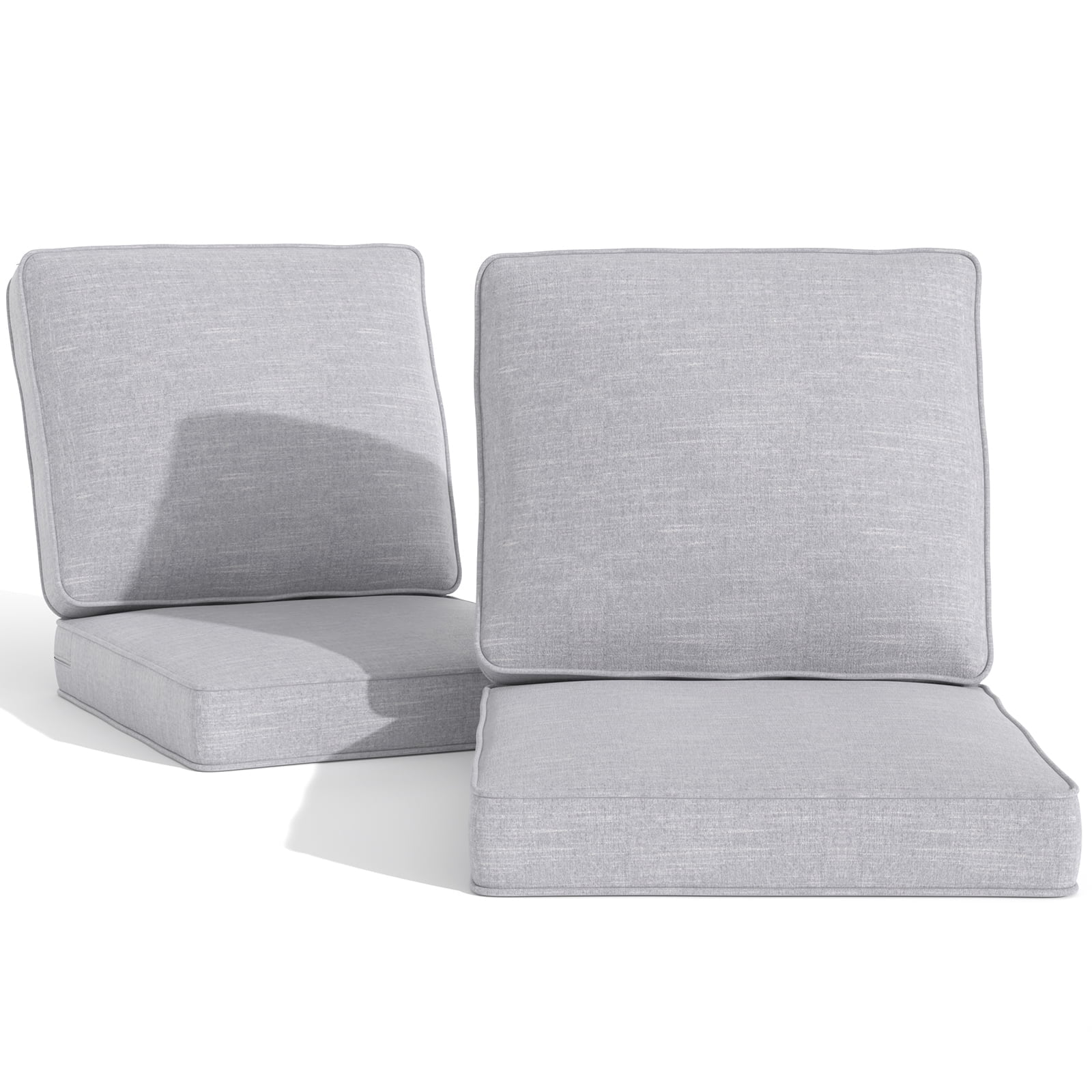 Yeahumalia 2 Packs Outdoor Patio Chair Deep Seat Cushions 23'' x 24'' with Removable Cover, Water and Fade Resistant, Light Grey