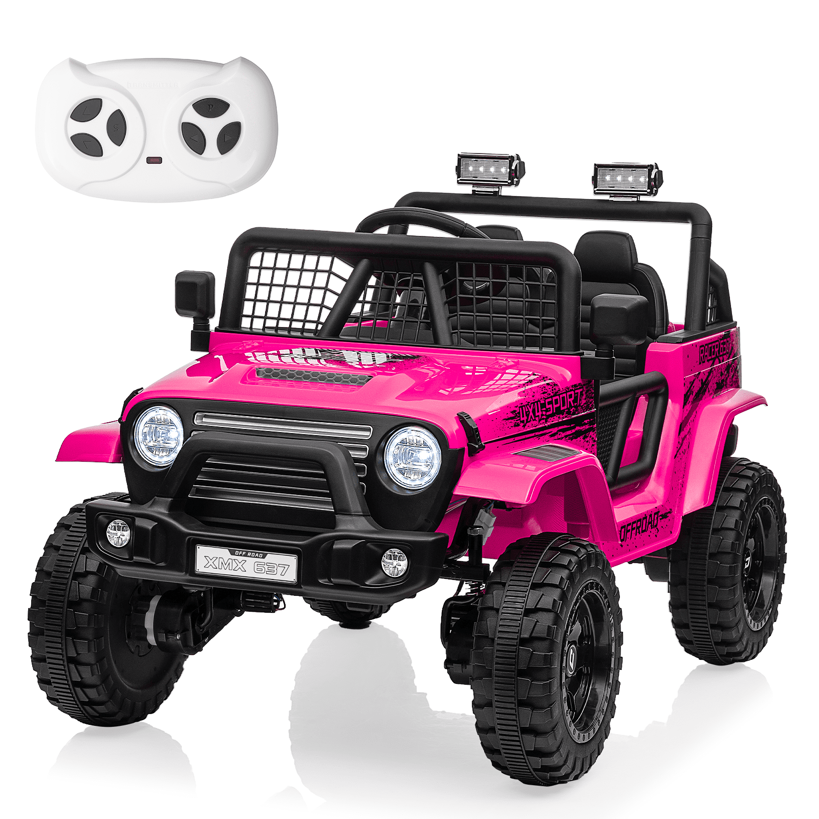 Yeahumalia 24V 4WD Electric Jeep, Battery Powered Ride-On Toy Truck for Kids, Pink