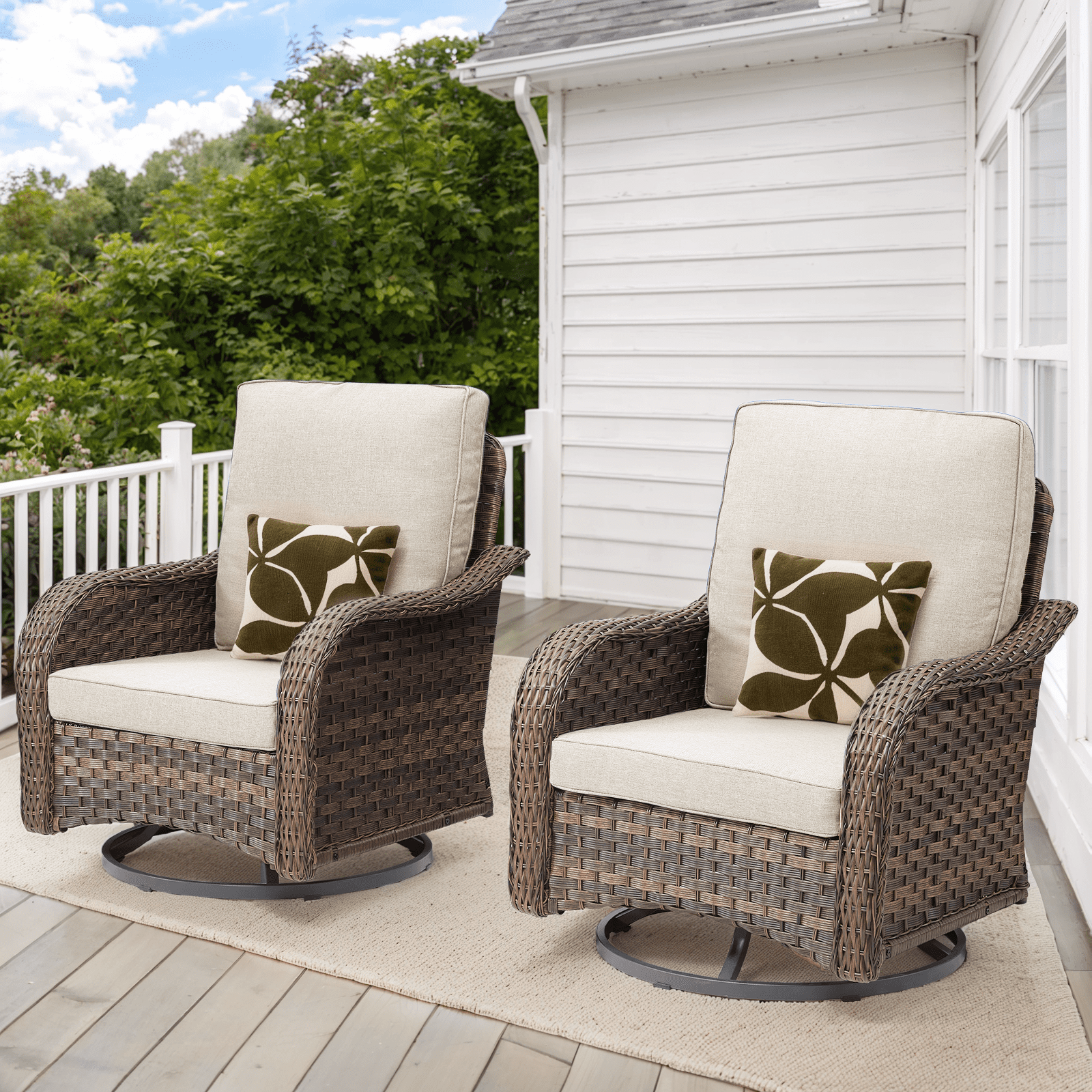 Yeahumalia 2PCS Outdoor Swivel Gliders Patio Wicker Beige Cushioned