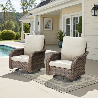 Yeahumalia 2PCS Outdoor Swivel Gliders Patio Wicker Beige Cushioned Swivel Rocking Chairs for Porch Balcony Backyard