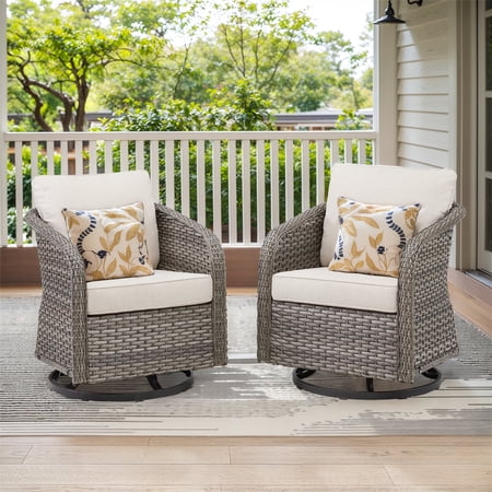 Yeahumalia 2pcs Patio Outdoor Wicker Swivel Gliders Rocker Rattan Rocking Chair for Porch Deck Backyard