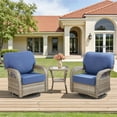 thumbnail image 1 of Yeahumalia 3-Piece All-Weather Wicker Patio Bistro Set with Swivel Rocker Chairs and Rattan Table, Outdoor Furniture for Deck, Porch, Garden, Gray/Blue, 1 of 14
