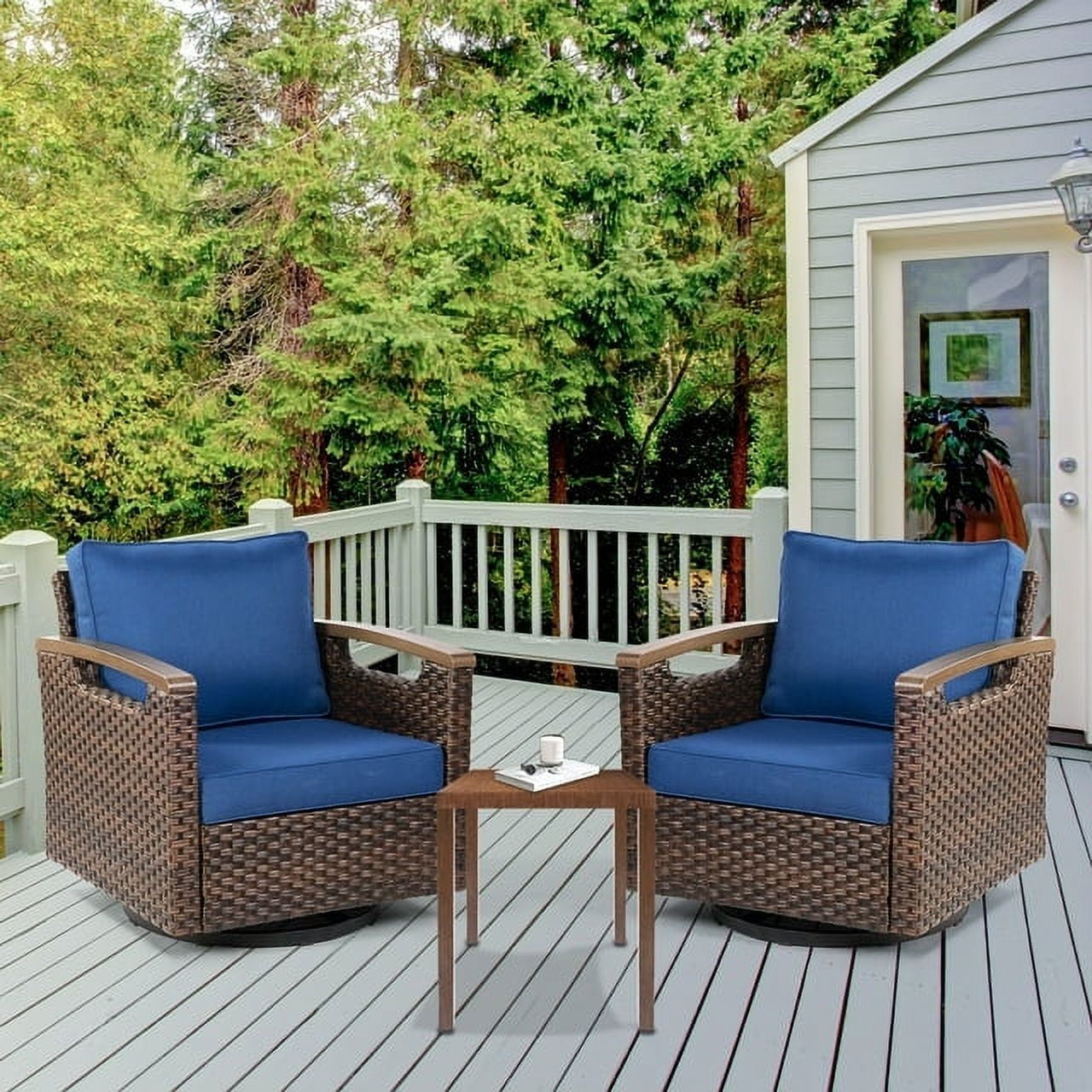 Yeahumalia 3 Pieces Patio Furniture Set, 2pcs Outdoor Wicker Swivel