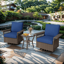 Yeahumalia 3 Pieces Patio Furniture Sets, 2pcs Wicker Rattan Swivel Rocker Chairs with Cushions and Side Table, Outdoor Patio Conversation Sets, Navy